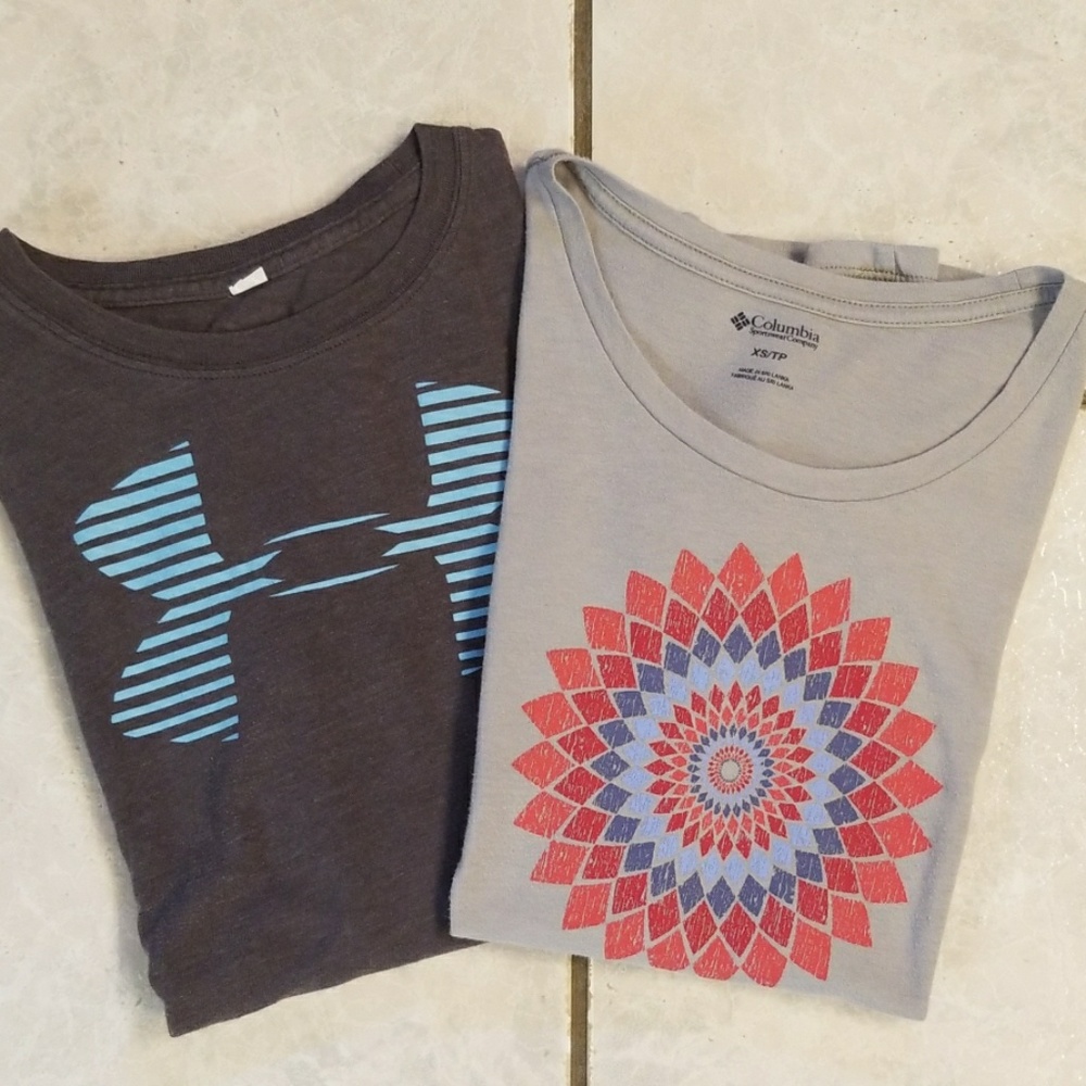 2 TOPS,Under Armour, Columbia Athletic Tshirts, XS